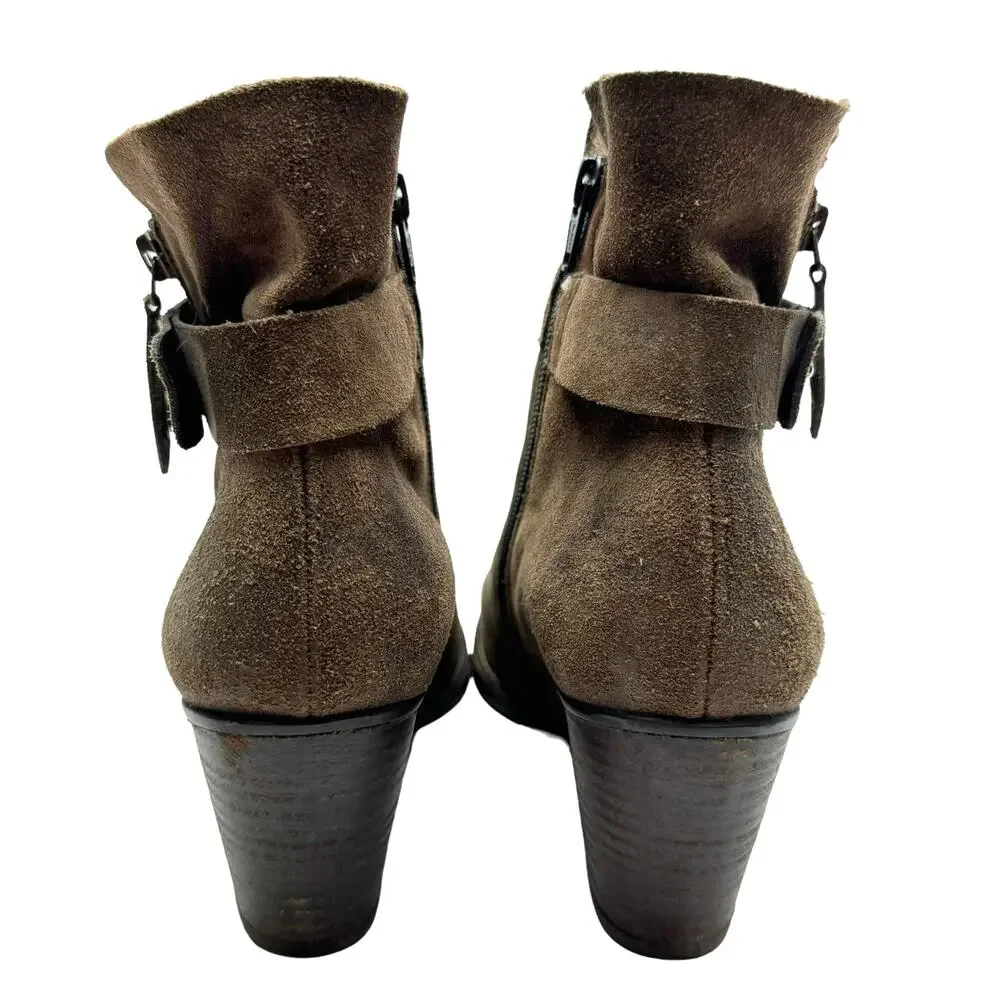 Paul Green Sheridan Chocolate Brown Nubuck Suede Leather Double Zip Booties